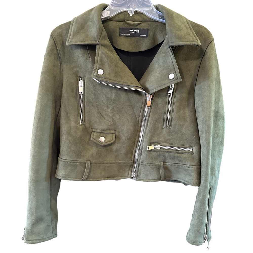 Zara Olive Suede Faux Leather Jacket